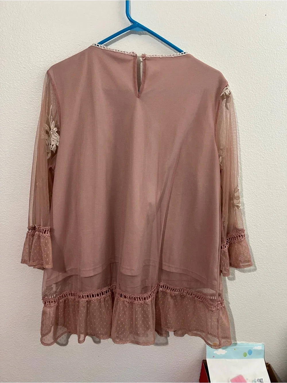 Suzanne Betro Dusty Rose Mesh Tunic with Ivory Floral Appliqué